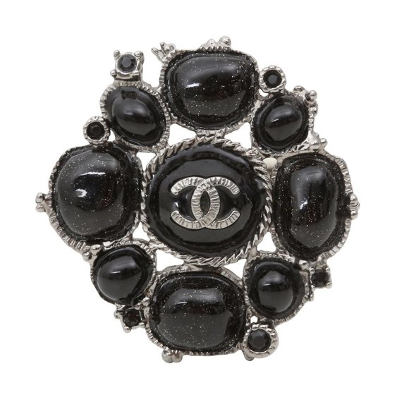 Chanel Black CC Logo Gripoix Pin Brooch - Picture 1 of 2